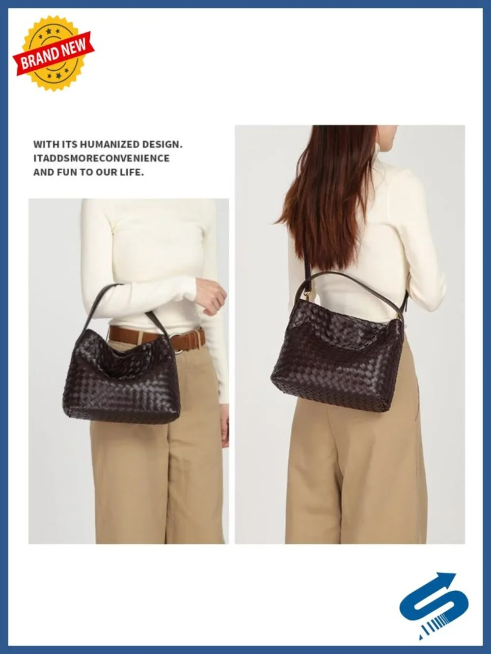 Woven Top Handle Hobo Tote Bag for Women Faux Leather Shoulder Handbag